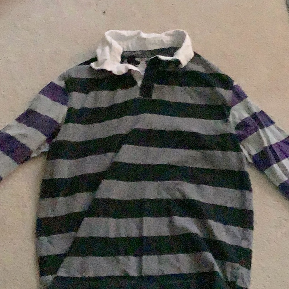 Old Navy Grey Shirt With Black And Purple Stripes